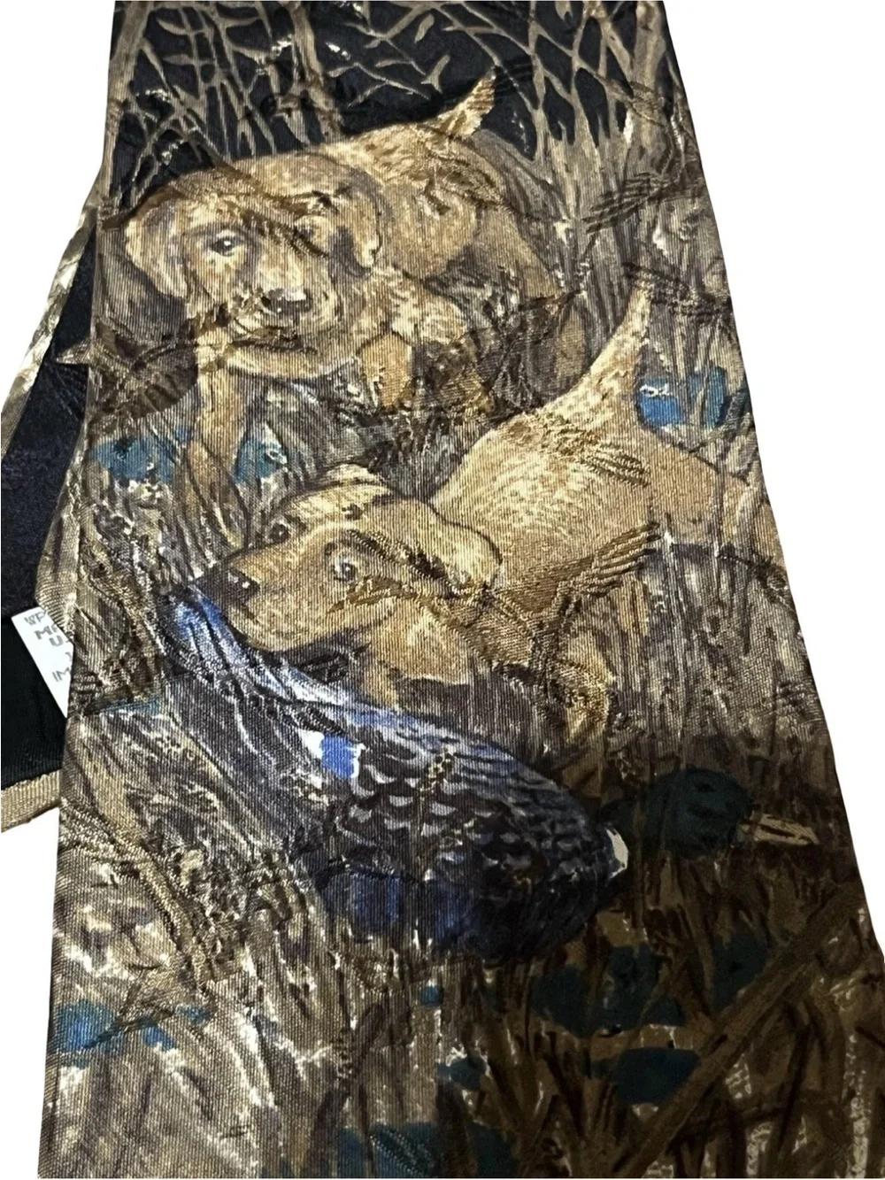 Vintage Field & Stream 100% Silk Tie Mallard Duck Hunting Dogs, Made in USA lab